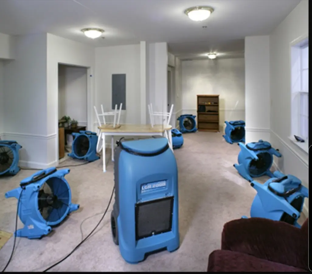 Air movers and dehumidifier setup for Water Damage Restoration in Murrieta